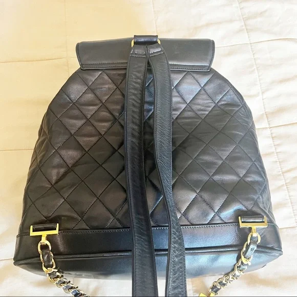Chanel Vintage Quilted CC Black Lambskin Backpack - Picture 7 of 14